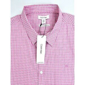 Calvin Klein Size 2XL Mens Pink White Check The Cotton Cashmere Logo Shirt NWT